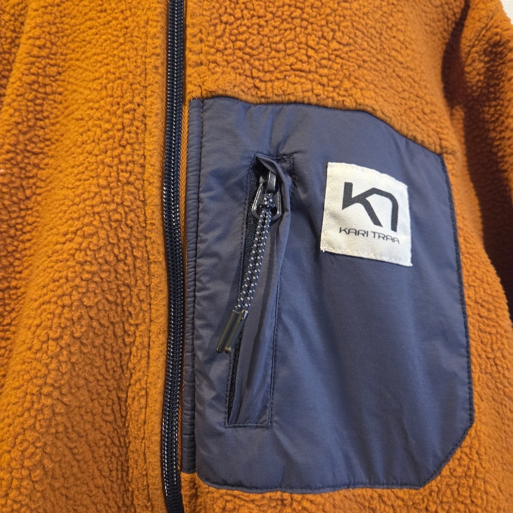 Kari Traa Fleece Sweater Athletic Jacket Full Zip Womens Small Burnt Orange Blue - Picture 4 of 9